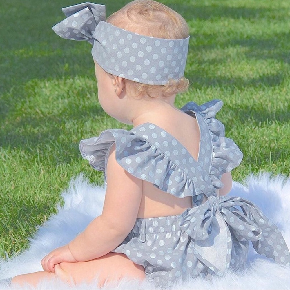Ava Polka Dot Denim Romper - Picture 3 of 7